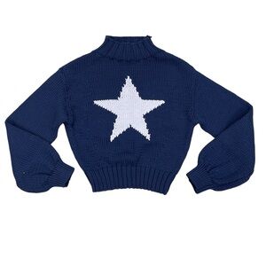 Maeve by Anthropologie The Pippa Mock Neck Navy Blue Star Sweater